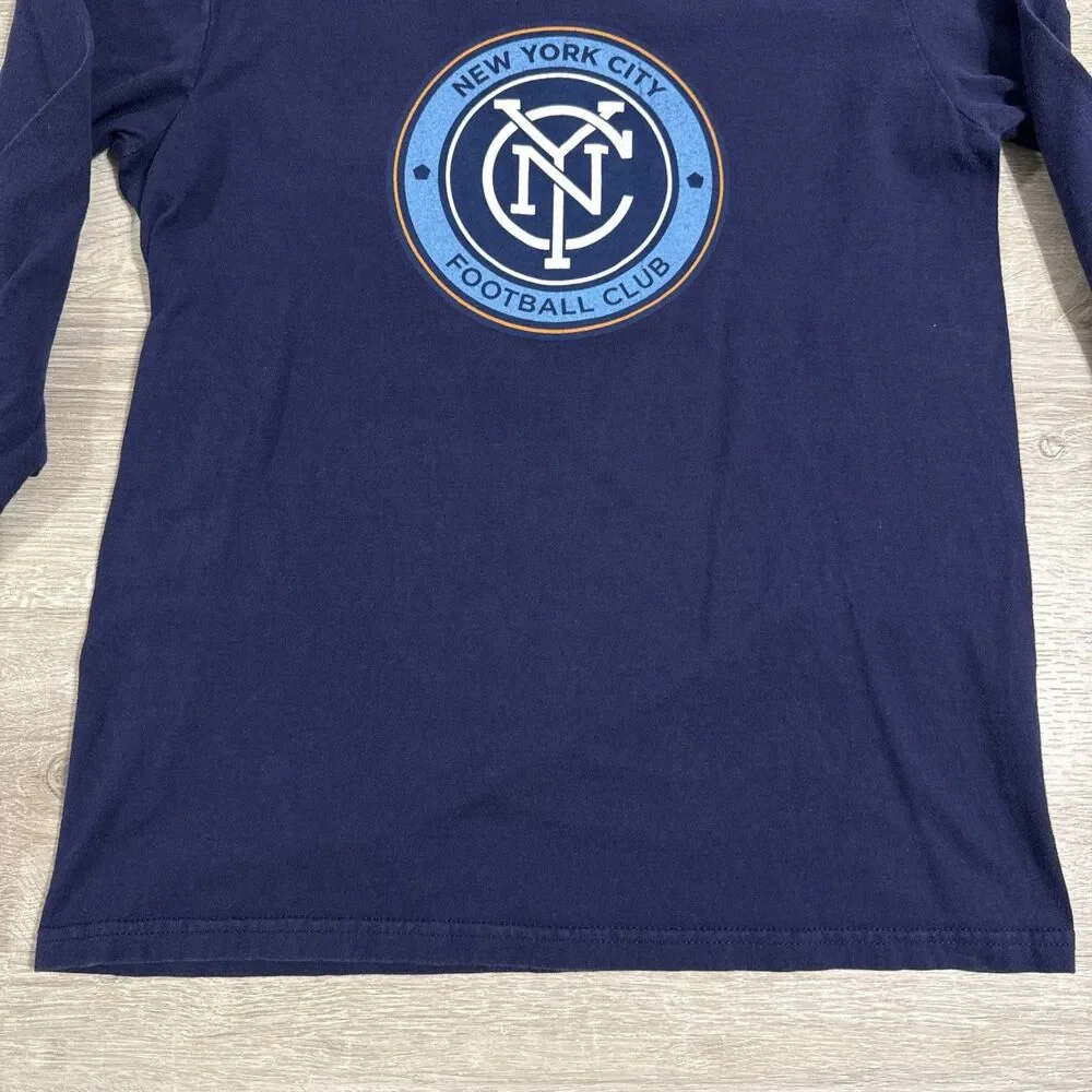 New York City Football Club Shirt Adidas Boys Large Navy Long Sleeve Soccer Top